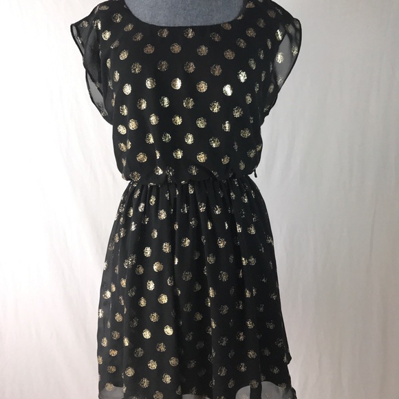 A. Byer Black & Gold Glitter Polkadot Skater Dress - Picture 2 of 8